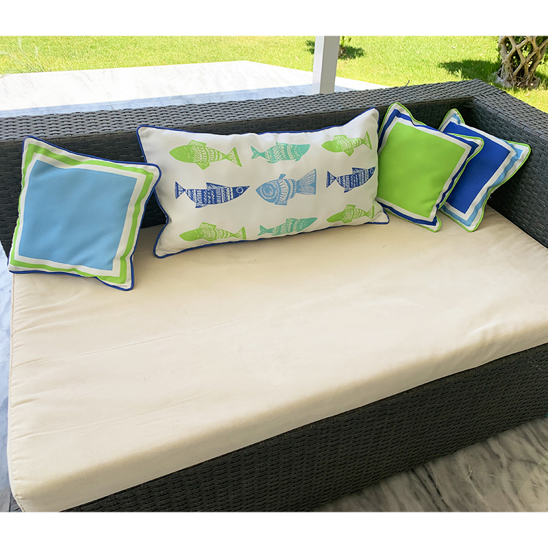 blue green fishes rectangular  cushion